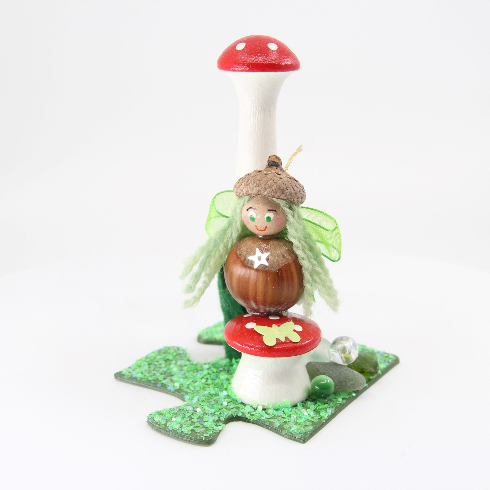 Acorn Fairy On Toadstool Ornament Celistial Art Handcrafted Keepsakes