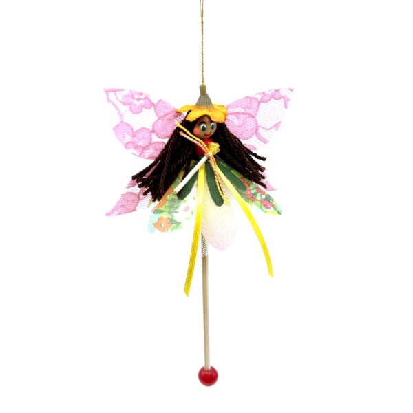 Flower Fairy Stick Puppet - Pink Wings - Side View