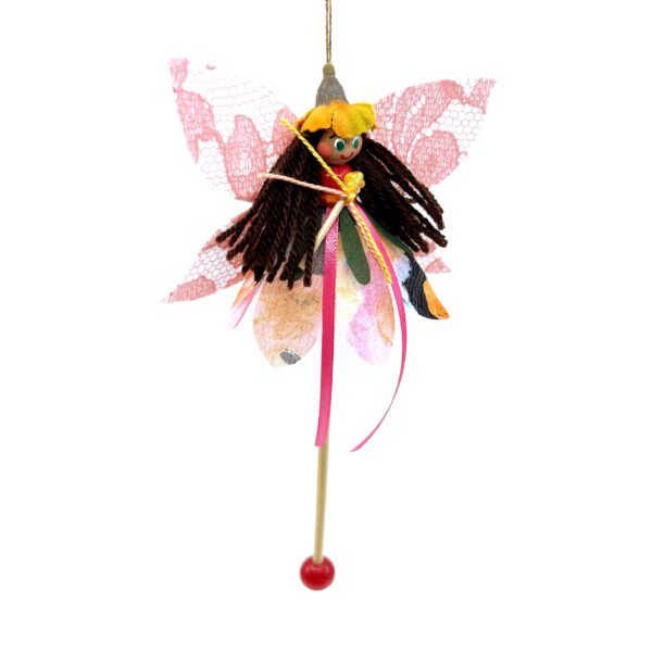 Flower Fairy Stick Puppet - Peach Wings - Front View