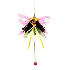 Flower Fairy Stick Puppet - Pink Wings - Front View