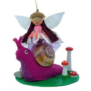 Fairy riding a fucsia color snail