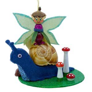 Pixie riding a blue snail.