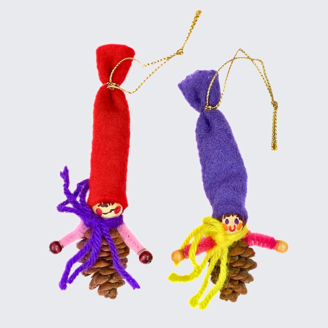 Original Pinecone Gnomes with Red & Purple Hats