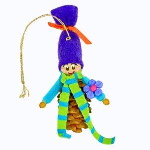 Pinecone Gnome with Purple Hat